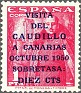 Spain - 1951 - Visita Del Caudillo A Canarias - 1 + 10 PTA - Red - Characters, Franco - Edifil 1089 - Visita del Caudillo a Canarias Sobretasa 10 Cts - 0